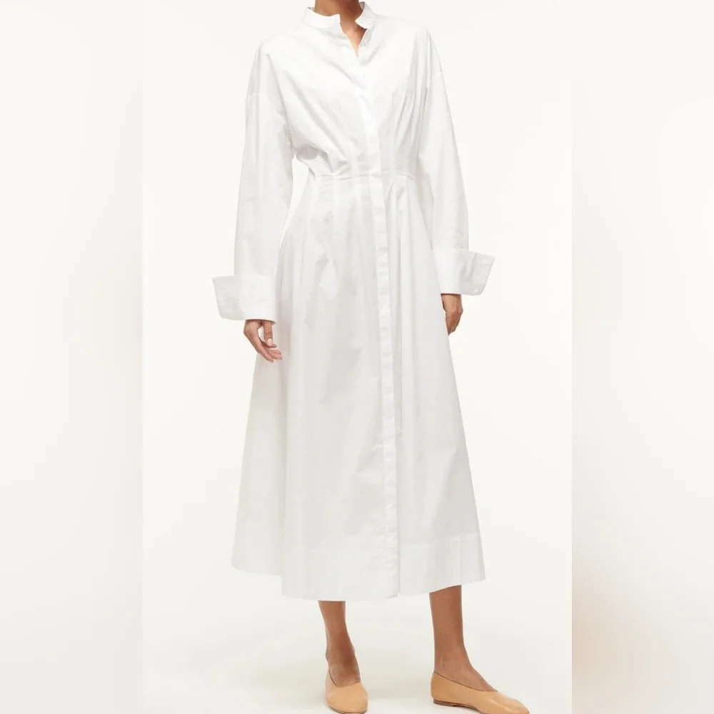 NWT‎ Staud White Midi Maxi White Button Up Dress Long Sleeves Sz Large - Picture 5 of 8